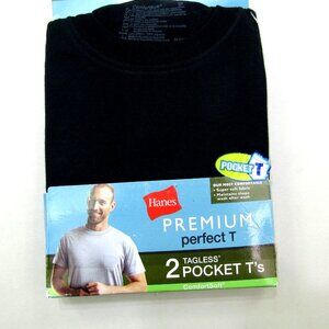 Hanes Premium Perfect T Pocket T Mens Small 2 Tagless Pocket T ComfortSoft NIP
